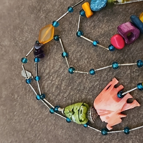 TRESKA Elephant Lampwork Glass Funky Tribal Beaded Long Necklace - Picture 6 of 7